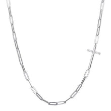 Load image into Gallery viewer, Sideways Cross Crystal 3mm 17&quot; Paperclip Necklace
