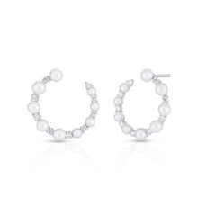 Load image into Gallery viewer, Graduated Pearl &amp; Diamond Circle Studs

