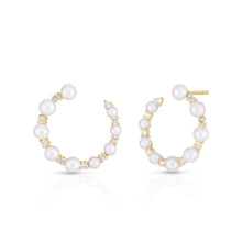 Load image into Gallery viewer, Graduated Pearl &amp; Diamond Circle Studs
