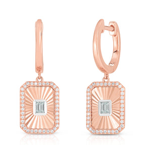 Fluted Baguette and Pave Diamond Earrings