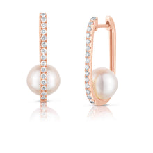 Load image into Gallery viewer, Pearl and Diamond U Hoops
