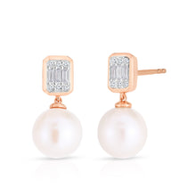 Load image into Gallery viewer, Emerald Illusion Diamond and Pearl Drop Earrings
