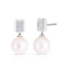 Load image into Gallery viewer, Emerald Illusion Diamond and Pearl Drop Earrings
