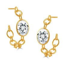 Load image into Gallery viewer, 18K Yellow Gold Chain Link Hoop Earring with White Topaz
