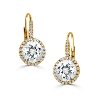 18K Yellow Gold Diamond Earring with White Topaz