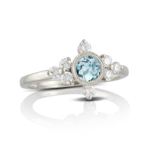 Load image into Gallery viewer, LITTLE BIRD BRIDAL 18K WHITE GOLD DIAMOND RING WITH SKY BLUE TOPAZ CENTER STONE
