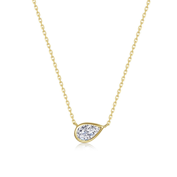East-West Bezel Pear Solitaire Necklace