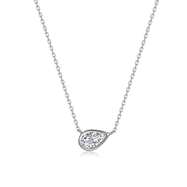 East-West Bezel Pear Solitaire Necklace