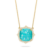 Load image into Gallery viewer, AMAZON BREEZE 18K YELLOW GOLD DIAMOND NECKLACE WITH CLEAR QUARTZ OVER AMAZONITE
