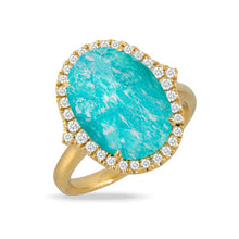 Load image into Gallery viewer, AMAZON BREEZE 18K YELLOW GOLD DIAMOND RING WITH CLEAR QUARTZ OVER AMAZONITE
