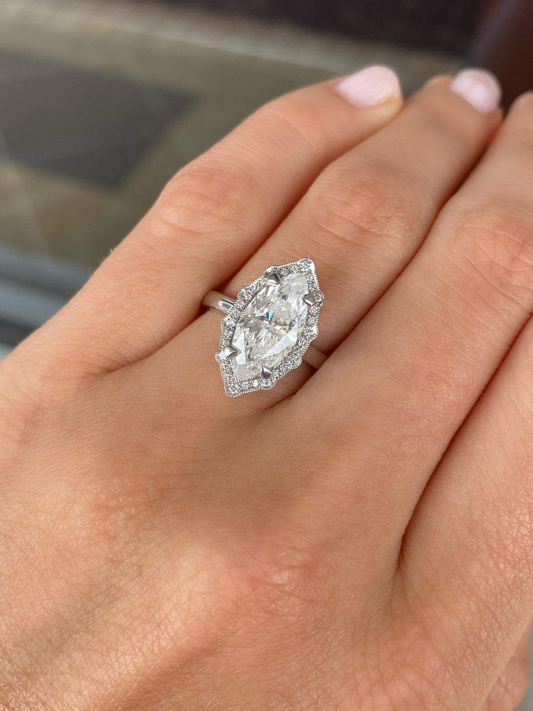 Custom Marquise Diamond Engagement Ring - Main Image
