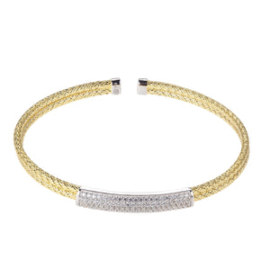 Sterling silver with an 18K yellow gold finish. CZ accents. 2mm Double Cuff. Charles Garnier Paris