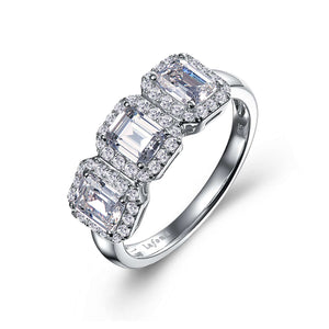Three-Stone Halo Engagement Ring
