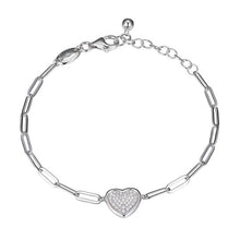 Load image into Gallery viewer, Heart Crystal 3mm Paperclip Bracelet
