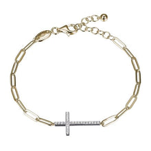 Load image into Gallery viewer, Cross Crystal 3mm Paperclip Bracelet
