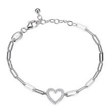 Load image into Gallery viewer, Open Heart Crystal 3mm Paperclip Bracelet
